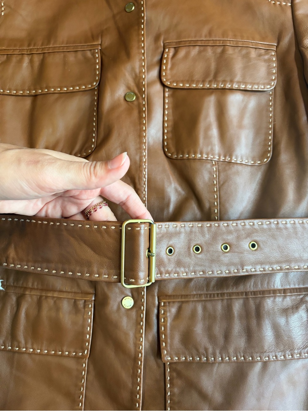 Vintage Worth Brown Genuine Leather Belted Jacket - Picture 4 of 10